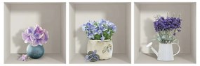 Komplet 3 naklejek ściennych 3D Ambiance Purple Bouquets
