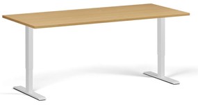 Biurko z regulacją wysokości, 180x80 cm, 2 silniki, biała podstawa, buk
