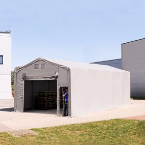 TOOLPORT 6x10m Hala namiotowa - 3,0 m wysokość ścian bocznych z podciąganą do góry bramą, PVC 850, szary, ze statyką (podłoże betonowe) - (94113)