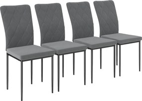 HOMCOM Zestaw 4 nowoczesnych krzeseł do jadalni w aksamitnym wykończeniu z metalowymi nogami, dla jadalni, sypialni, kuchni, Szary