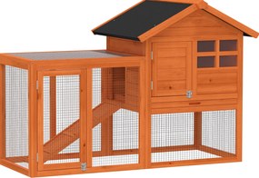 PawHut Domek dla królików 2 poziomy, drewniany domek z wodoodpornym dachem asfaltowym, wybieg, rampa, drzwi, 123,5 x 62,6 x 92,5 cm, pomarańczowy | Aosom PL