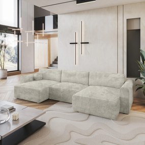 Masseno Narożnik FENTO z funkcją spania i pojemnikiem na pościel Narozniki U, Rozkładana sofa - Jasnoszary, TILIA 83
