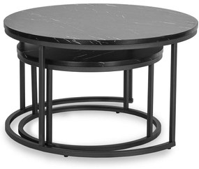 Zestaw Stolików Kawowych MAURO MAX 60 cm/80 cm Czarny Marmur Nowoczesny Glamour