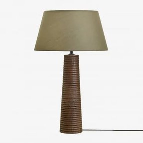 Lampa Stołowa Z Drewna Mango Malva ↑40 Cm & Sage Green Ø40 Cm Monaco - Sklum