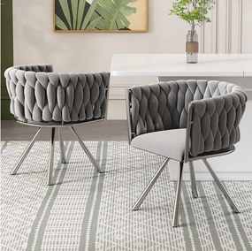 Zestaw 2 obrotowych krzeseł welurowych - 72 x 44 x 59 cm - Salon i sypialnia - Cztery srebrne metalowe nogi - Szary