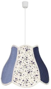 Niebieska wzorzysta lampa wisząca z płóciennym abażurem E9-H10
