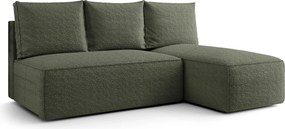 Zielona sofa narożna z funkcją spania i pojemnikiem E1-T47