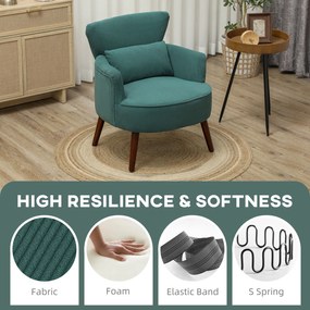 HOMCOM Nowoczesny fotel tapicerowany z podłokietnikami i poduszką lędźwiową nogi drewniane ciemnozielony | Aosom PL