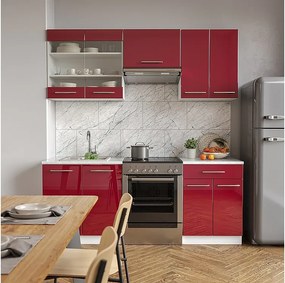 Aneks kuchenny bordowy wysoki połysk/biały 200x60x81.6 fame-line