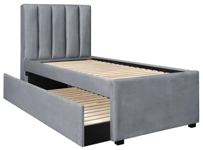 RUSSO 90 cm łóżko popielaty wysuwany materac dwuosobowe velvet zagłówek