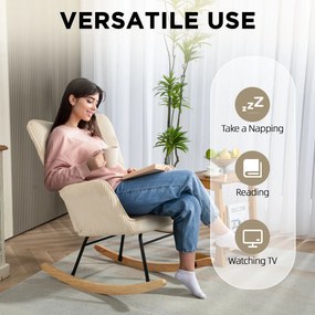 HOMCOM Vintage Fotel Huśtawkowy, Zakrzywione Płózki, Gruba Wyściółka, Buk i Stal, Beżowy