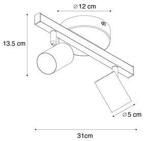 Sufitowy reflektor LED czarny GU10 50mm 2-punktowy z podświetleniem - Back Up Nowoczesny Oswietlenie wewnetrzne