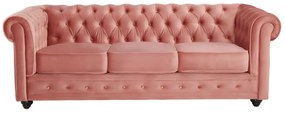 Kanapy 3-osobowa i 2-osobowa z weluru w kolorze pastelowy róż CHESTERFIELD