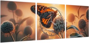 Obraz – Motyl w zachodzącym słońcu (z zegarem) (90x30 cm)
