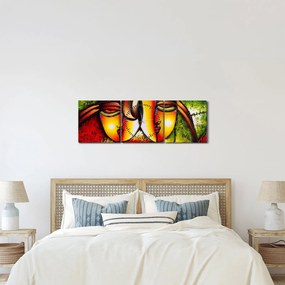 Obraz - Obraz olejny, abstrakcyjne twarze (z zegarem) (90x30 cm)