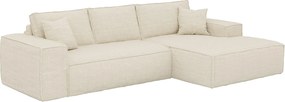 Kanapa narożna prawostronna rozkładana typu express z beżowego sztruksu - pow. spania 140 cm - Materac 13 cm z pamięcią kształtu - AMELIA
