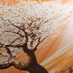 Pomarańczowy obraz drzewa (z zegarem) (90x30 cm)