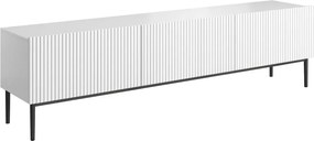 Szafka RTV Nicole 200 cm na metalowych nogach z szufladą - biały mat / czarne nóżki