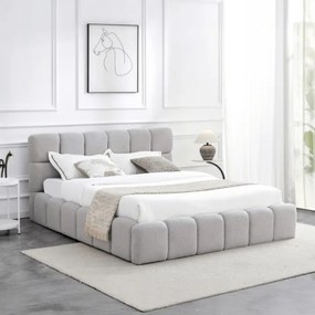 Łóżko Tapicerowane 160x200 cm MURCJA ze Stelażem i Pojemnikiem Dwuosobowe Boucle Szare