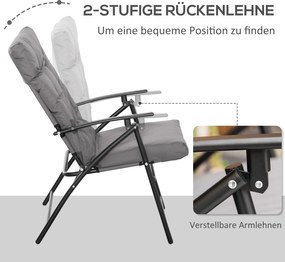 Outsunny Składane krzesło kempingowe, z poduszką siedziskową i oparciem, regulowane, Szary