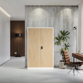 Szafa biurowa metalowa na dokumenty JAN II, Eco Design: biała/dąb sonoma