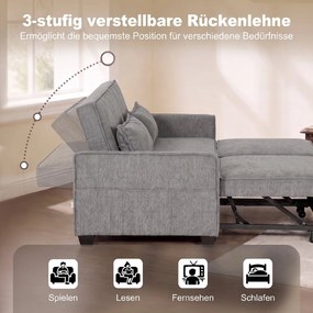 HOMCOM Sofa rozkładane dwuosobowe, 4-w-1 rozkładana w kształcie L z regulowanym oparciem i bocznymi kieszeniami, szary | Aosom PL