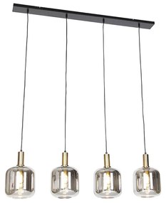 Designerska lampa wisząca czarna ze złotem i dymionym szkłem 4-światła - ZuzannaDesignerski Oswietlenie wewnetrzne