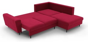 Czerwony aksamitny rozkładany/ze schowkiem narożnik (prawostronny/w kształcie litery L) Kyoto – Cosmopolitan Design