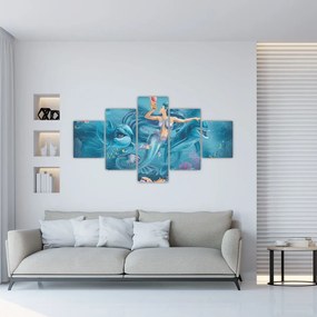 Obraz - Syrenka z delfinami (125x70 cm)