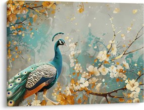 Obraz - Paw ze złotą dekoracją (70x50 cm)