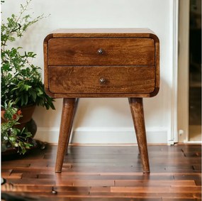 Artisan Furniture Orzechowa zakrzywiona szafka nocna z 2 szufladami, sypialnia