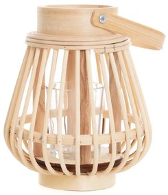 Lampion GARTEN drewniany z pojemnikiem na świecę 14x17 cm naturalny HOMLA