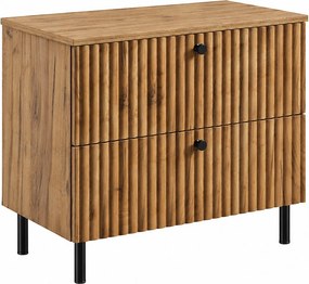 Szafka łazienkowa stojąca z blatem 80, dąb craft złoty + blat dąb craft, uchwyty w trzech kolorach, nogi czarne, 80 x 44,4 x 73,6 cm