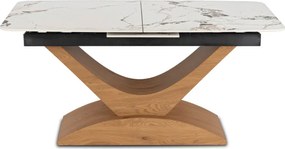 Zestaw Stół Rozkładany Ceramiczny ALICANTE 160-200 cm Biały Marmur/Dąb i 4 Krzesła AKITA Szare