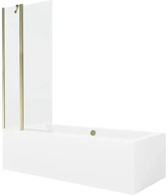 Mexen Cube wanna prostokątna 180 x 80 cm z obudową i parawanem 1-skrzydłowym 80 cm, transparent, złoty- 550518080X9408115000