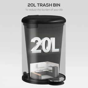 HOMCOM 20 l kosz kuchenny, metal odporny na odciski palców, pokrywa Soft-Close, pedał nożny i wyjmowany kubeł, czarny | Aosom PL