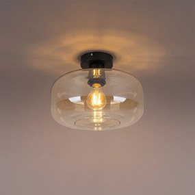 Lampa sufitowa art deco czarna z bursztynowym szkłem - Bizle