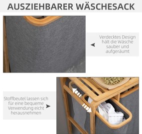 HOMCOM Kosz na Pranie z Bambusa 3 Wyjmowane Kosze Naturalny Szary 50x32x697cm | Aosom PL
