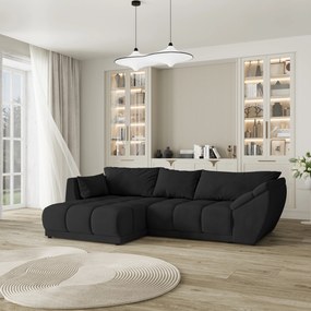 Masseno Narożnik ORENTI z funkcją spania i pojemnikiem na pościel Narozniki L, Rozkładana sofa - Czarny, MATT VELVET 99