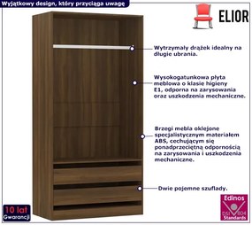 Otwarta szafa z drążkiem i szufladami brązowy dąb - Uxaro 3X