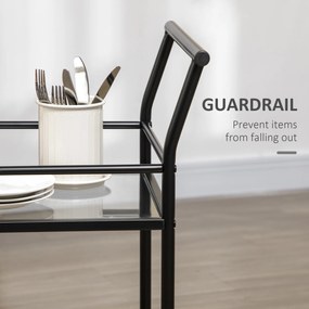 Wózek kuchenny HOMCOM z 4 kółkami, 2 półki i uchwytami, 75 cm x 40 cm x 80 cm, Czarny