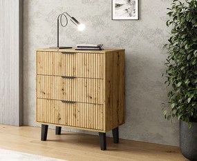 Komoda ryflowana z 3 szufladami dąb artisan N2-Z51