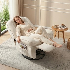 HOMCOM Fotel Relaksacyjny, Obracany Fotel z Funkcją Kołysania i Rozkładania, Głębokie Siedzisko, Grube Oparcie, Łatwy Montaż, Kremowy | Aosom PL
