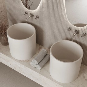 Umywalka betonowa nablatowa okrągła bez otworu na baterię 41 x 40 cm BENE | różne kolory : Kolor - Biały (beton)