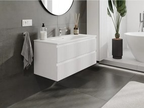 Mexen Rivel szafka łazienkowa 100 cm z umywalką Vela, 2 szuflady, ryflowana , biała mat - 91A20-10047-2-BFF01-W23M01