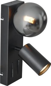 Nowoczesny kinkiet czarny 2-punktowy z możliwością przechylania i portem USB-C - Lesly