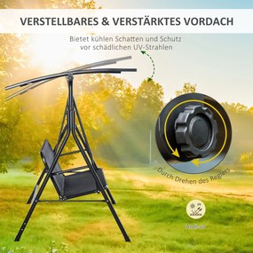 Stylowa Huśtawka Ogrodowa Outsunny z Daszkiem UV dla 2 Osób, Czarna