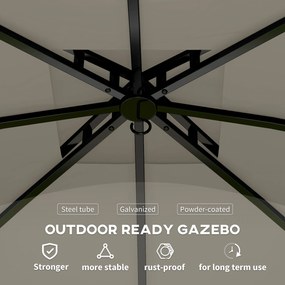 Outsunny 3,4x3,4 m Pawilon Ogrodowy z Wentylacyjnym Dachem, Oknami Łukowymi, Stalowym Stelażem, Jasnoszary