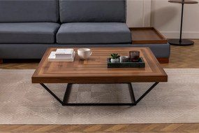 Kwadratowy stolik kawowy Fofi 100x100 cm ciemne drewno i czarny metal nowoczesny design