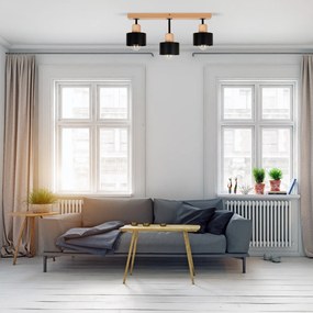 Czarna lampa sufitowa, trzypunktowy spot DSC50x7BU z drewna i metalu E